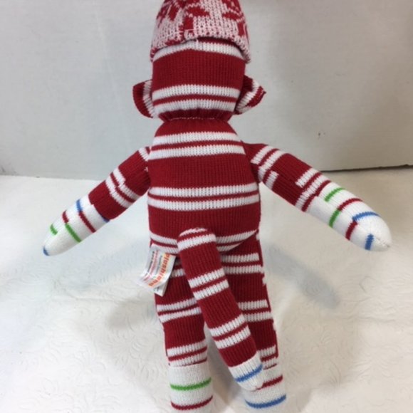 Plushland Red White Striped Winter Sock Knit Monkey 12" - Picture 4 of 11